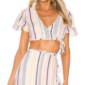Majorelle cotton Cropped flutter sleeeve wrap top
